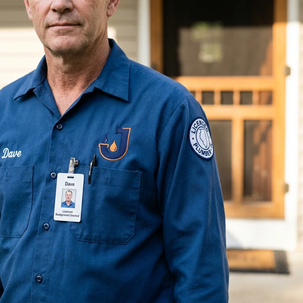 Licensed plumber showing ID badge in Farmington, MN