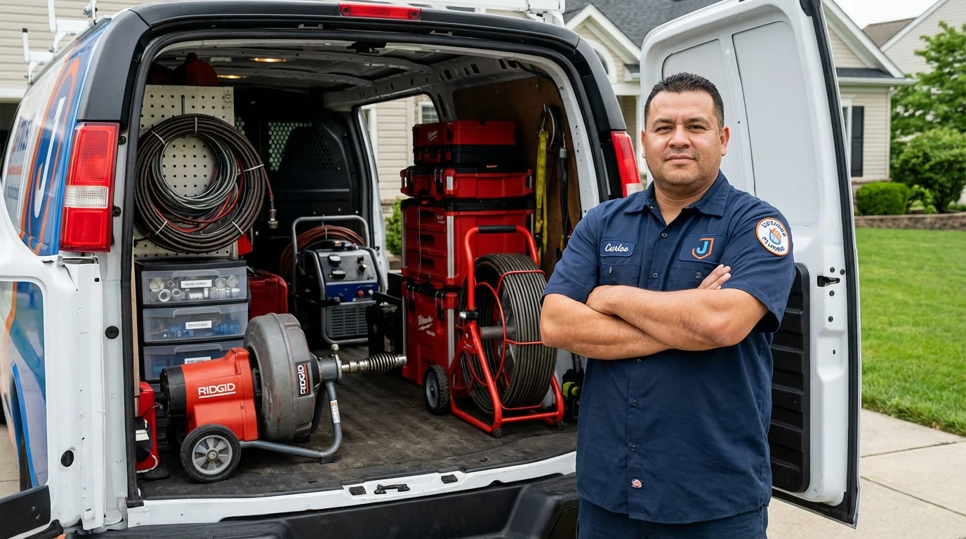Professional drain cleaning equipment and Johns Plumbing LLC plumber in Farmington