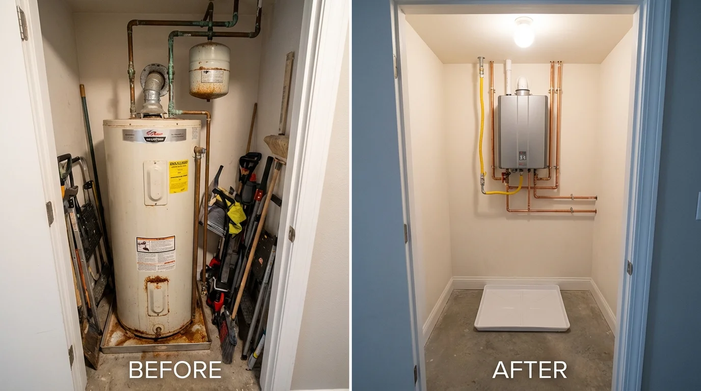 Tank water heater versus wall-mounted tankless unit comparison for Farmington, MN homeowners
